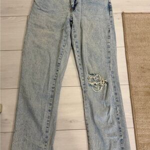 Cotton On Light Blue Distressed Straight Leg Jeans